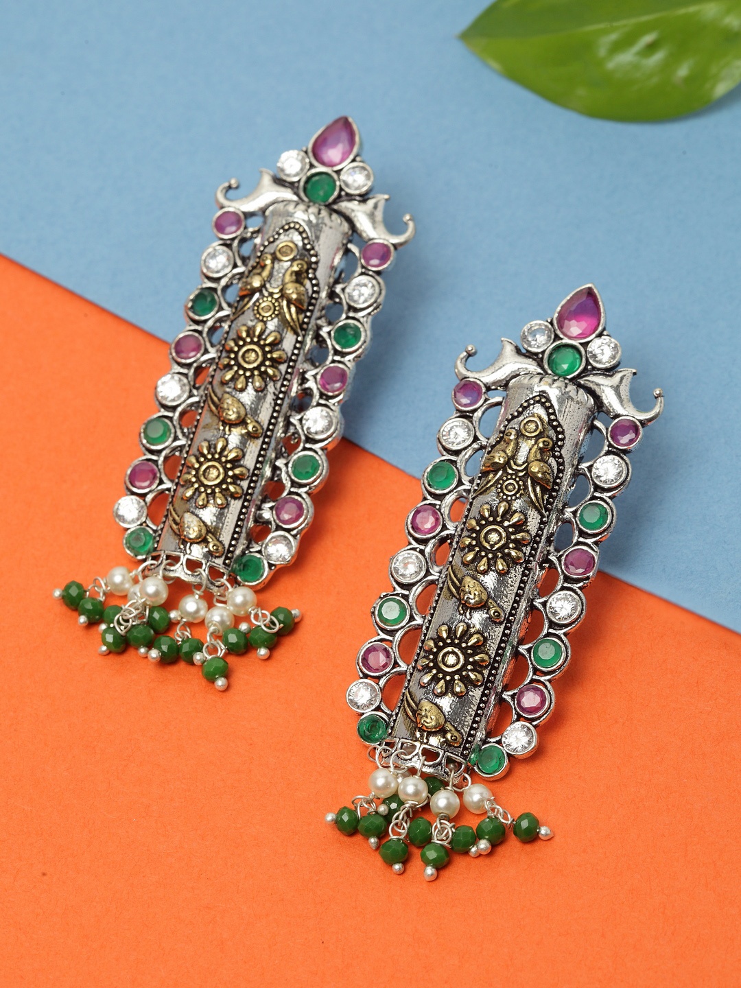 

Moedbuille Silver-Toned & Gold-Plated Handcrafted Classic Drop Earrings