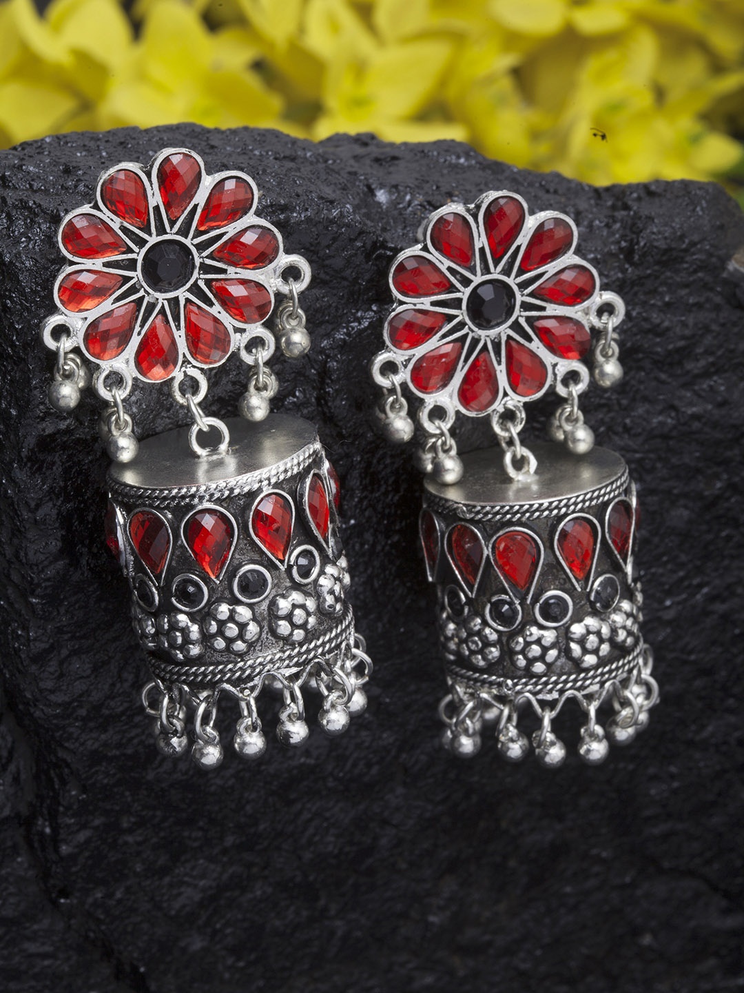 

Moedbuille Red & Black Handcrafted Dome Shaped Jhumkas