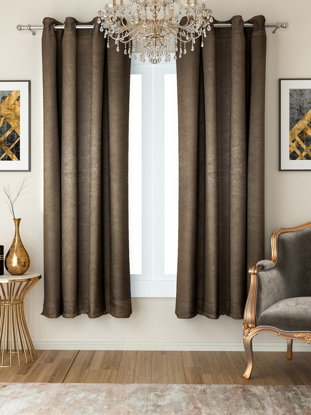 

SWAYAM Brown Set of 2 Black Out Window Curtains