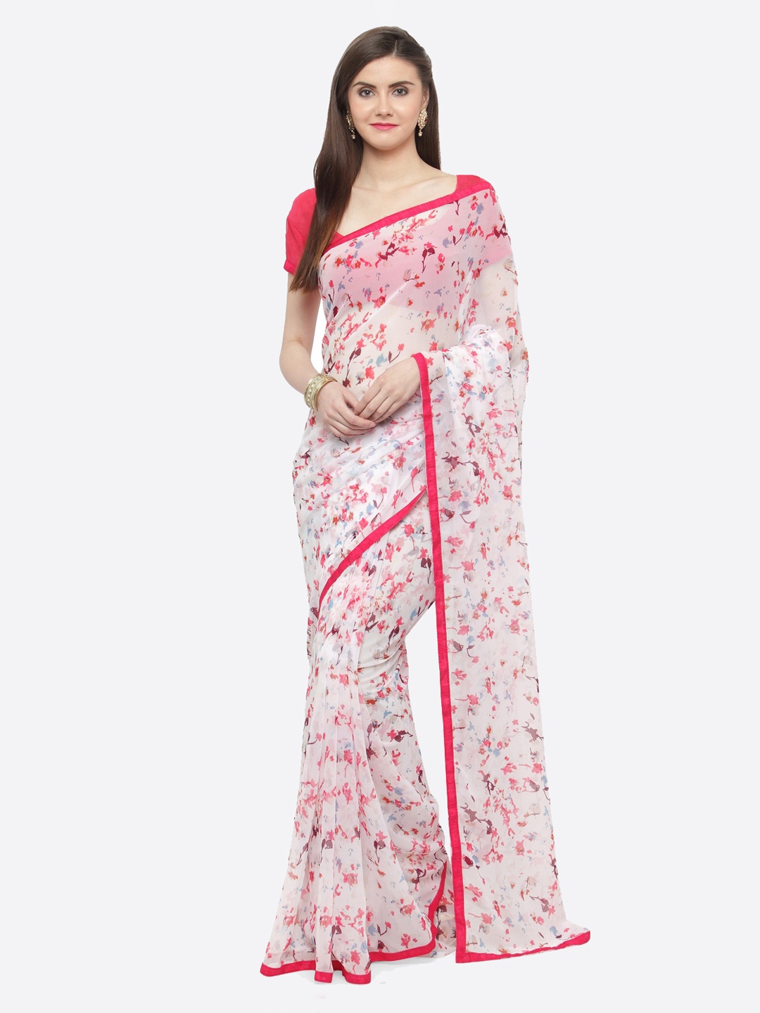 

Shaily Pink Printed Pure Georgette Saree