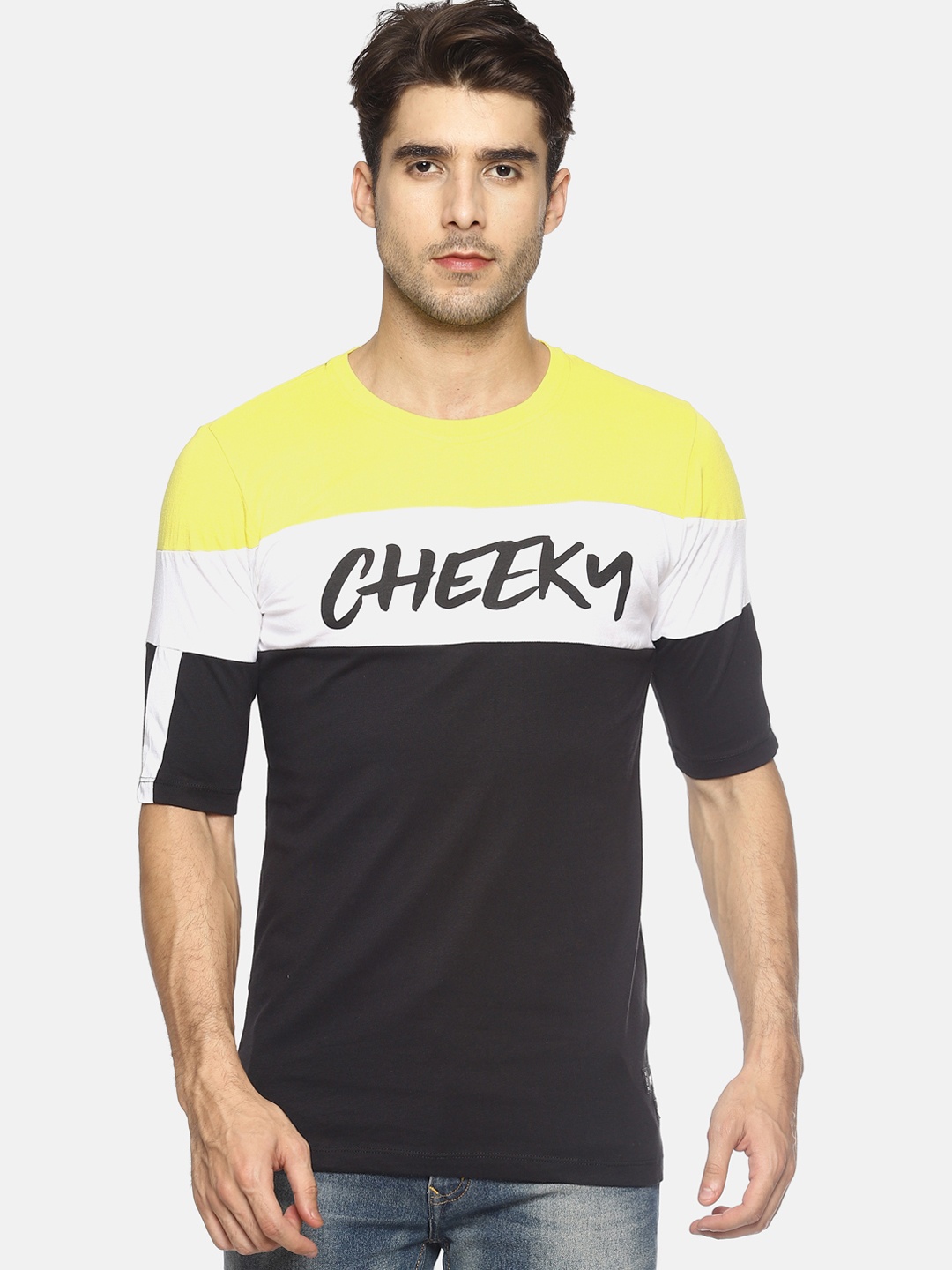 

KULTPRIT Men Multicoloured Colourblocked Round Neck T-shirt, Multi