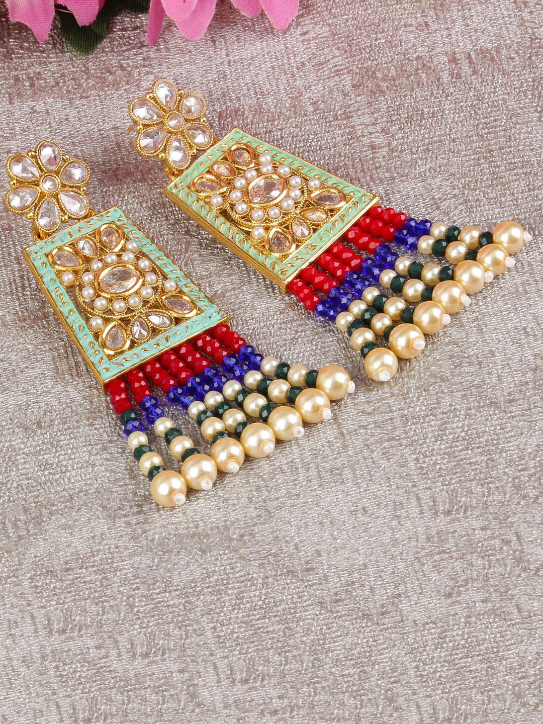 

Shining Diva Gold-Plated & Red Classic Drop Earrings