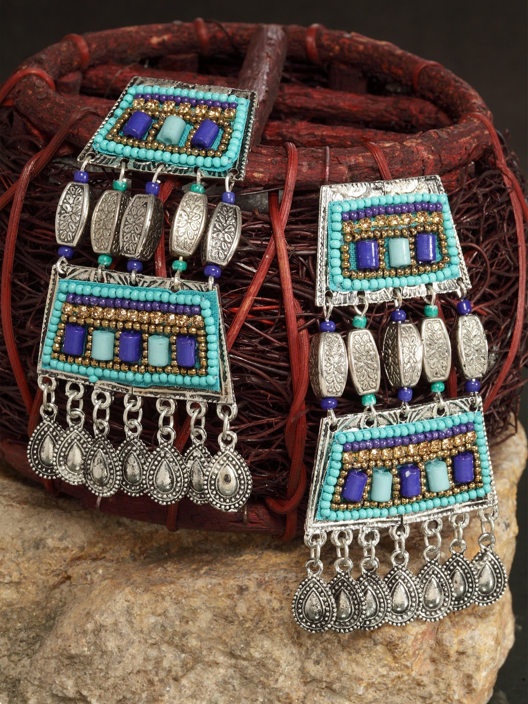 

Moedbuille Silver-Plated & Afghan Classic Drop Earrings, Turquoise blue