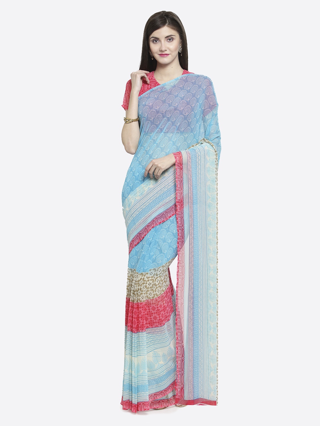 

Shaily Blue Pure Georgette Printed Saree