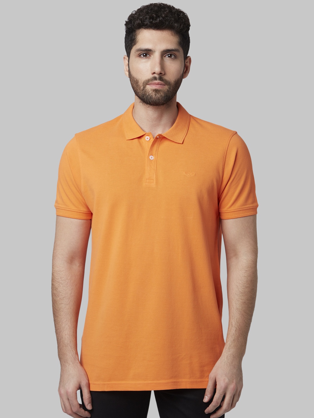 

Park Avenue Men Orange Solid Polo Collar T-shirt