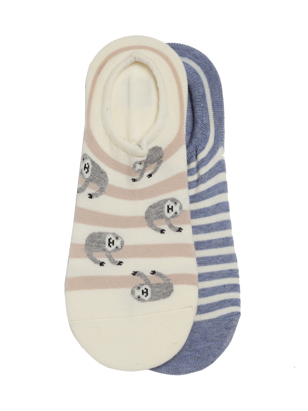 J style Women Pack of 2 Beige & Blue Striped Shoe Liners