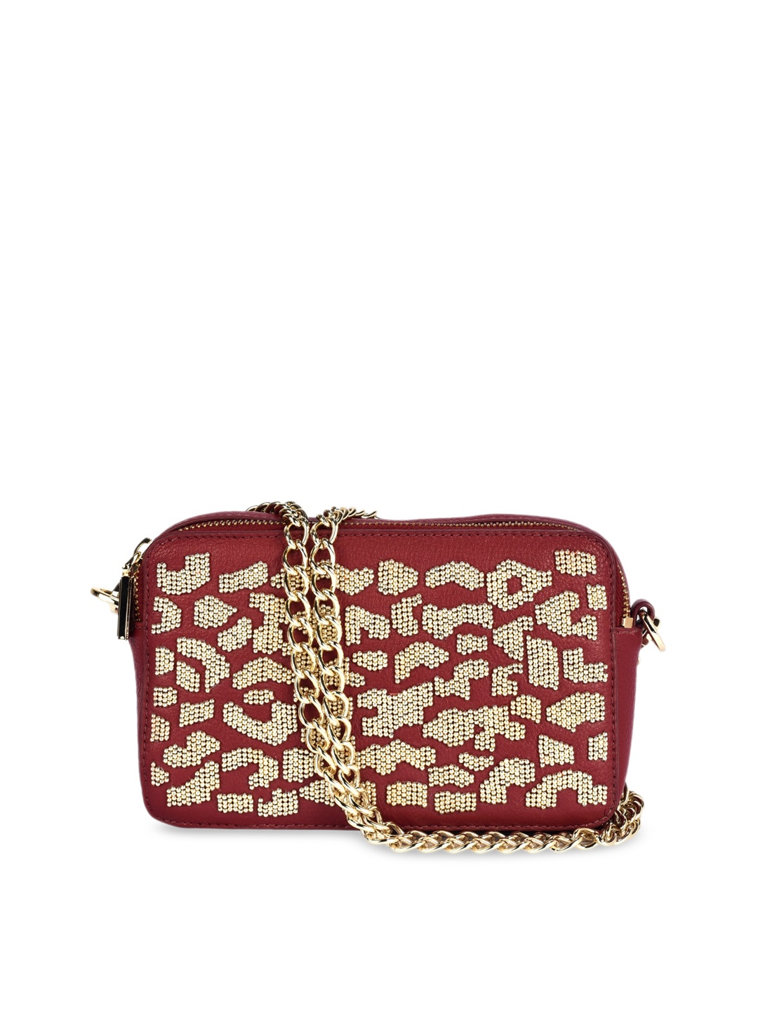 

Eske Maroon Embellished Leather Sling Bag