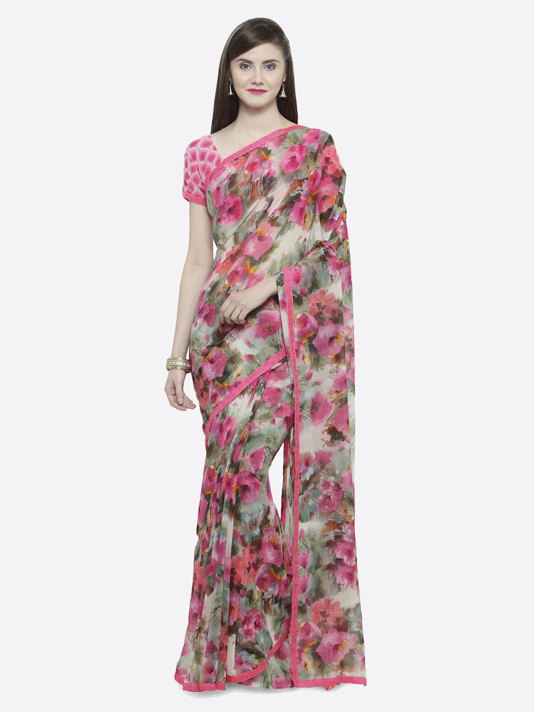 

Shaily Pink & Beige Pure Georgette Printed Saree