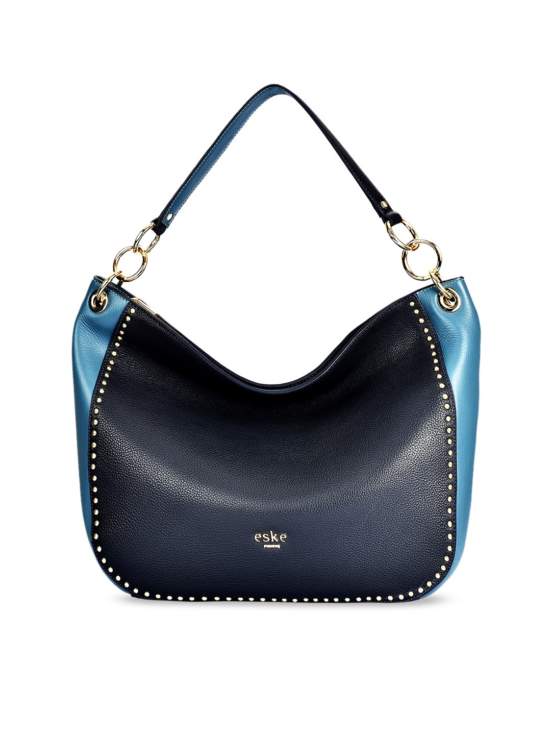 

Eske Navy Blue Colourblocked Leather Hobo Bag