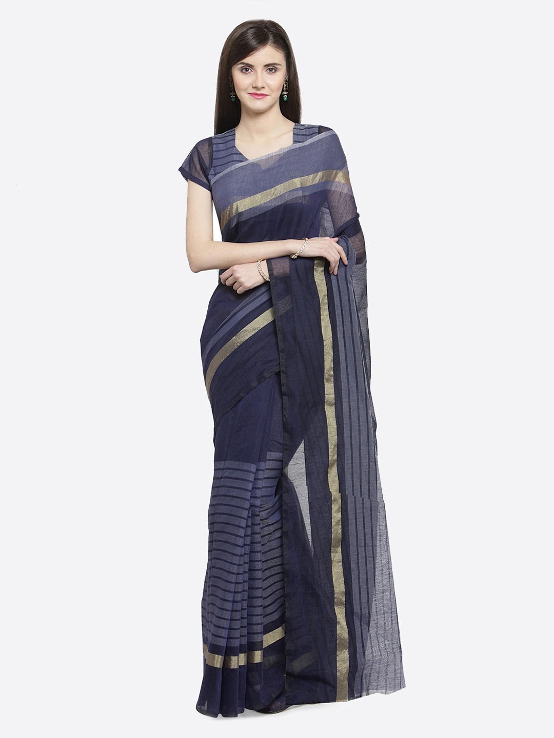 

Shaily Navy Blue Striped Saree