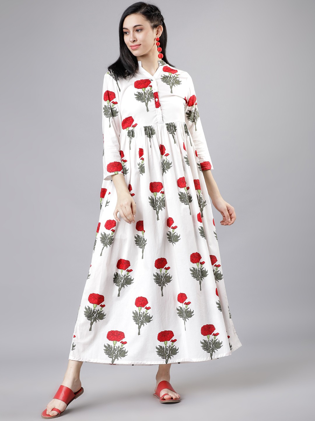 

Vishudh Women White & Red Printed Empire Dress
