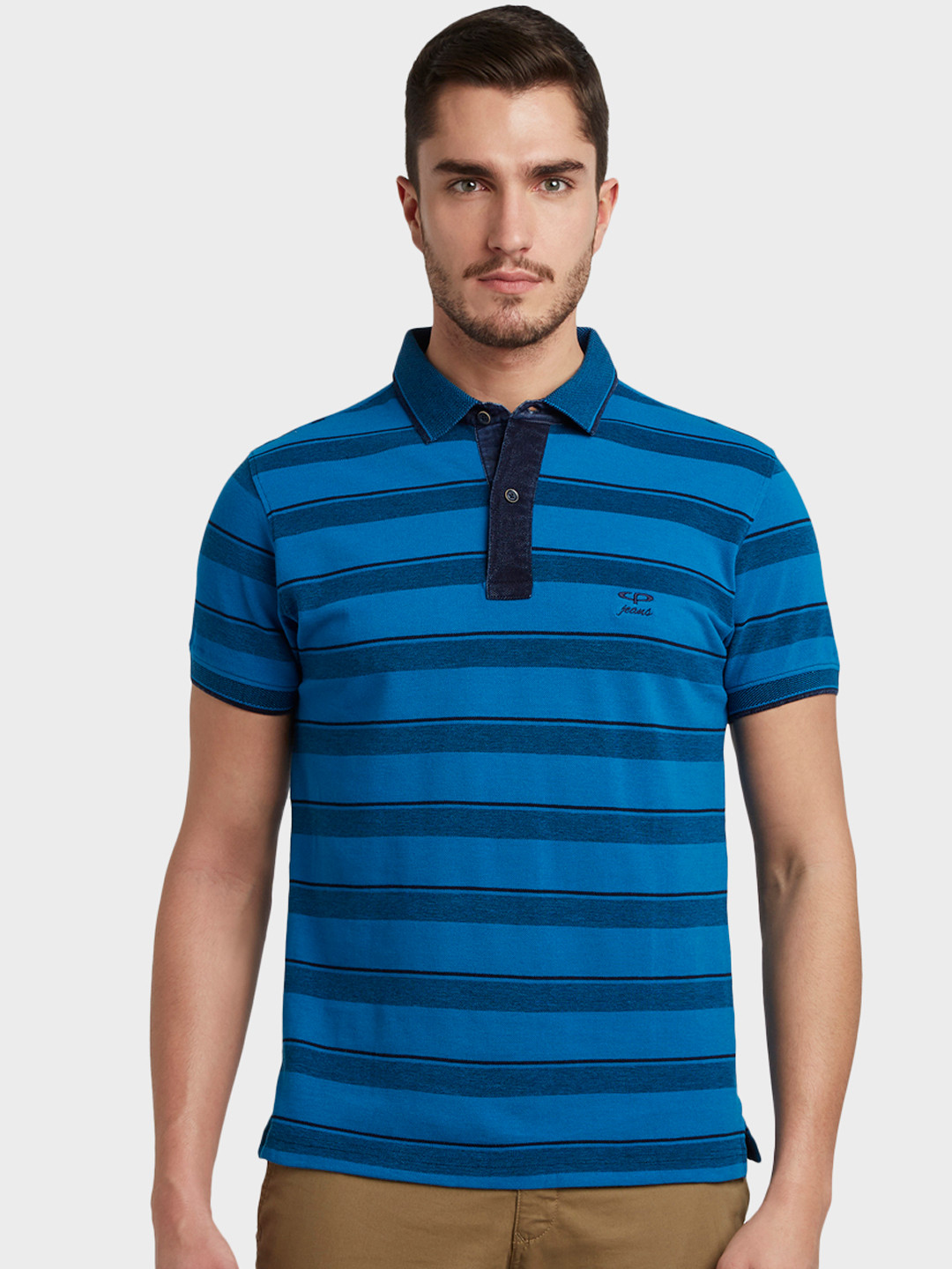 

ColorPlus Men Blue Striped Polo Collar T-shirt