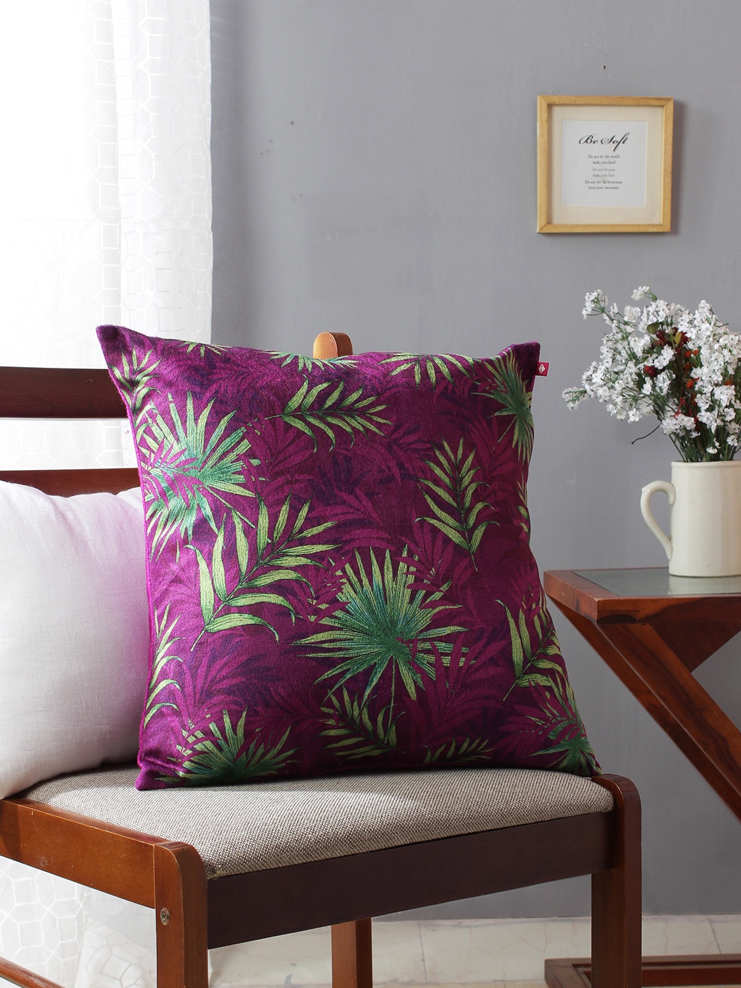 

India Circus by Krsnaa Mehta Purple Single Floral Square Cushion Cover