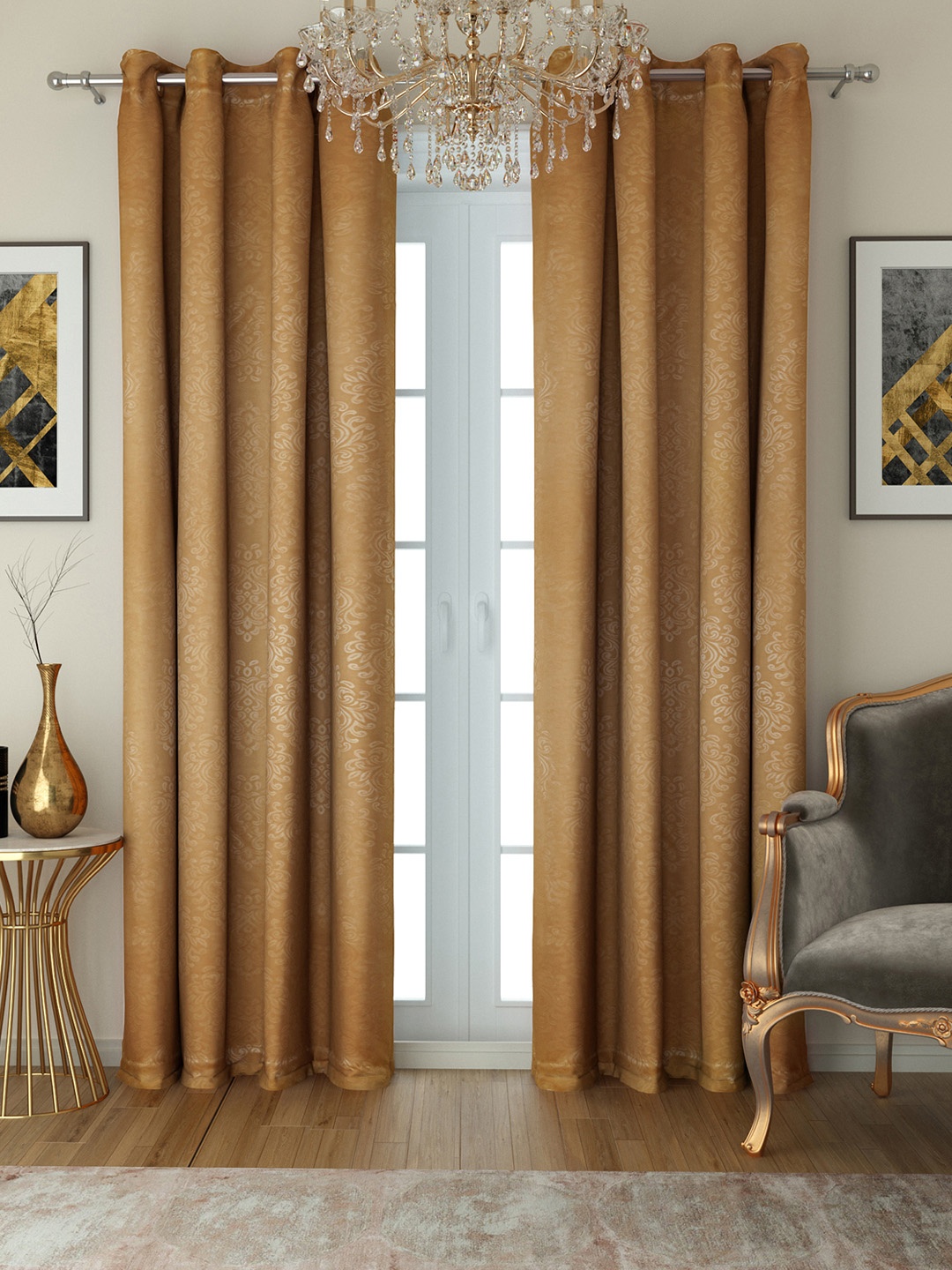 

SWAYAM Beige Set of 2 Black Out Door Curtains