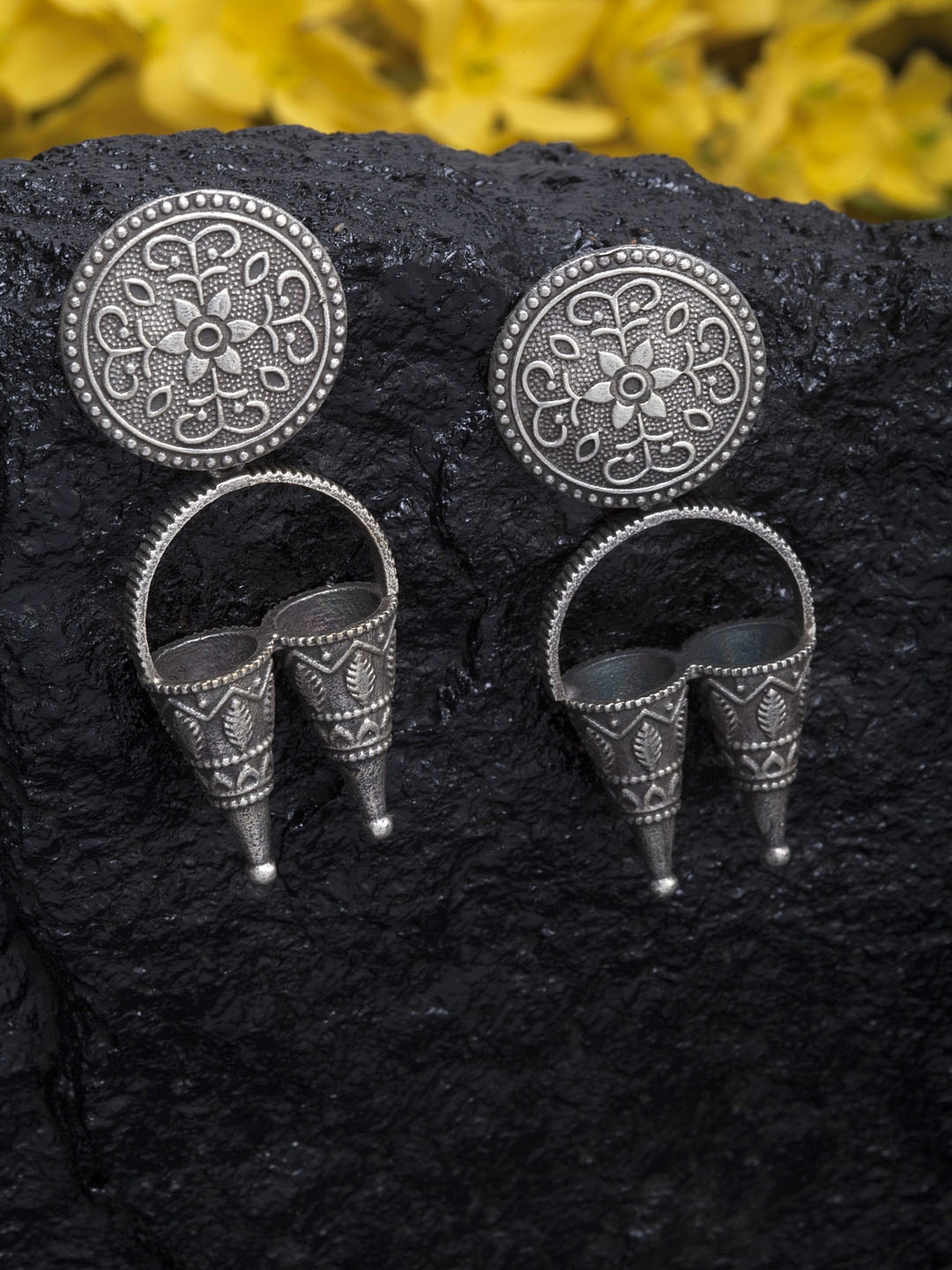 

Moedbuille Silver-Plated Handcrafted Circular Drop Earrings