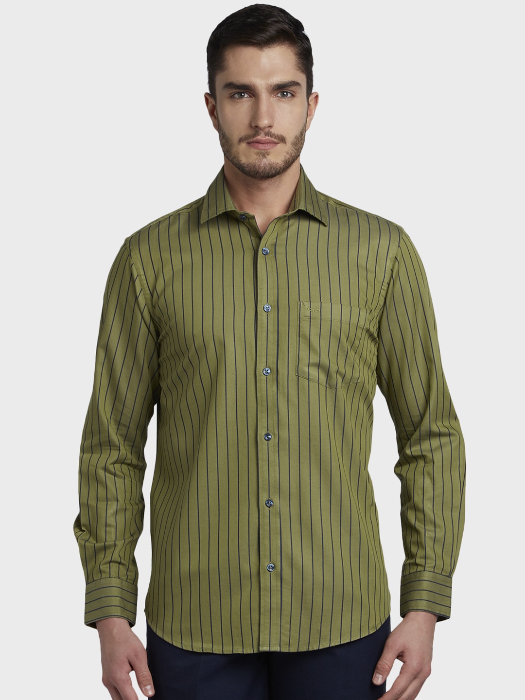

ColorPlus Men Green Striped Tailored Fit Casual Shirt