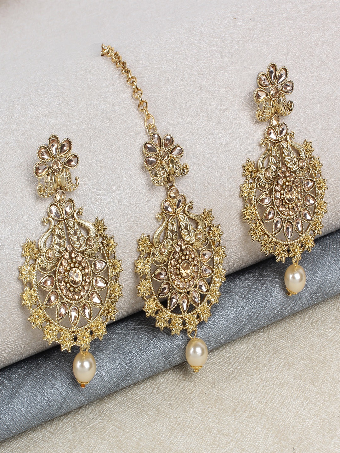 

Shining Diva Women Gold-Plated & White Stone Embellished Jewellery Set