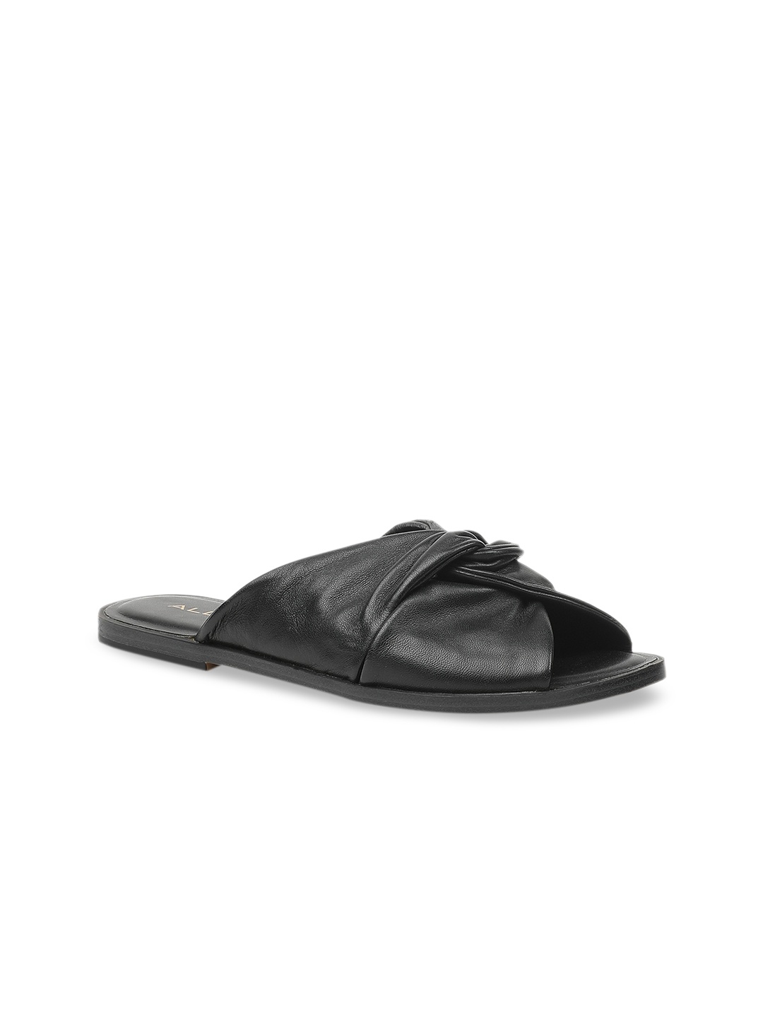 

ALDO Women Black Textured Leather Open Toe Flats