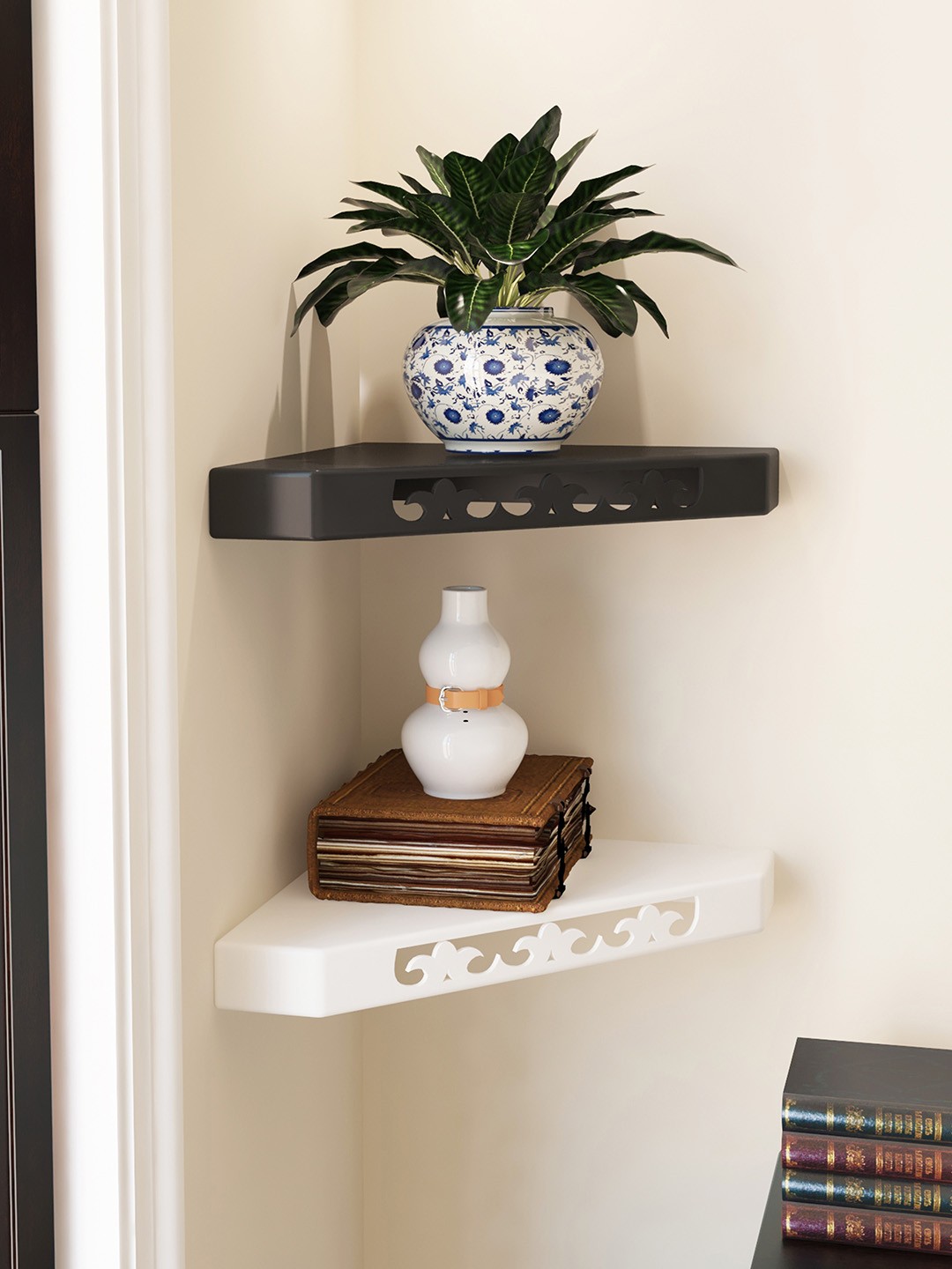 

Home Sparkle Black & White Set of 2 MDF Corner Wall Shelf