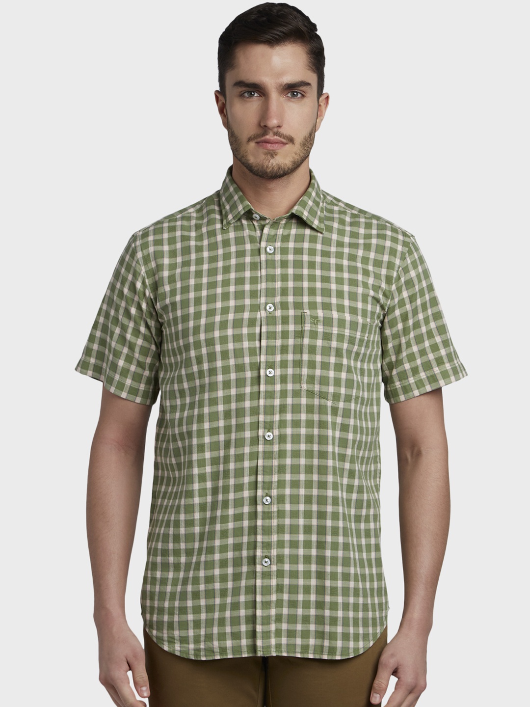 

ColorPlus Men Green & White Tailored Fit Checked Casual Shirt
