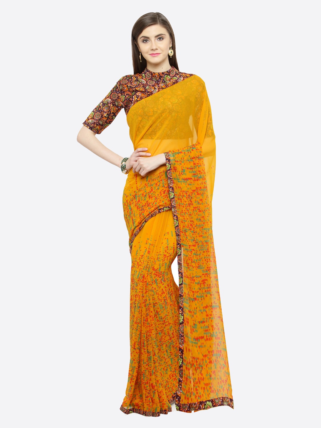 

Shaily Orange Printed Pure Georgette Saree