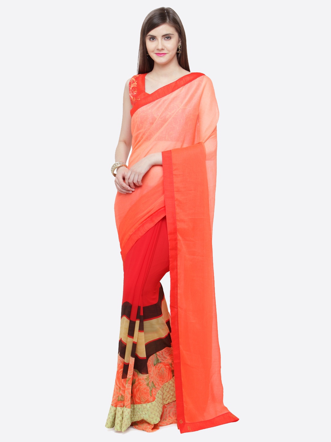 

Shaily Peach-Coloured Printed Pure Georgette Saree