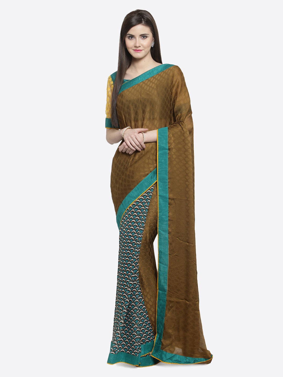 

Shaily Brown Printed Pure Georgette Saree