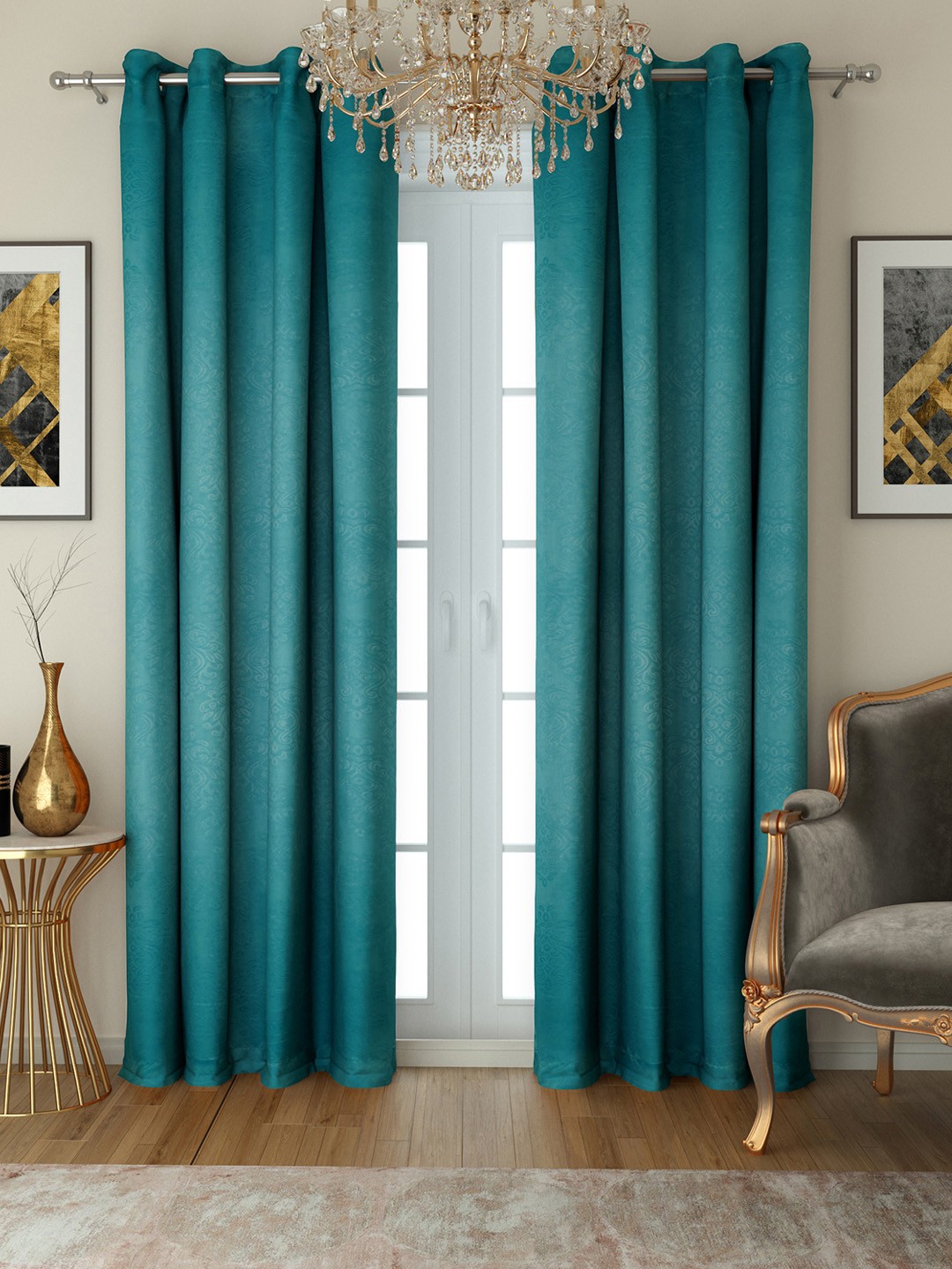 

SWAYAM Set of 2 Door Silk Curtains, Turquoise blue