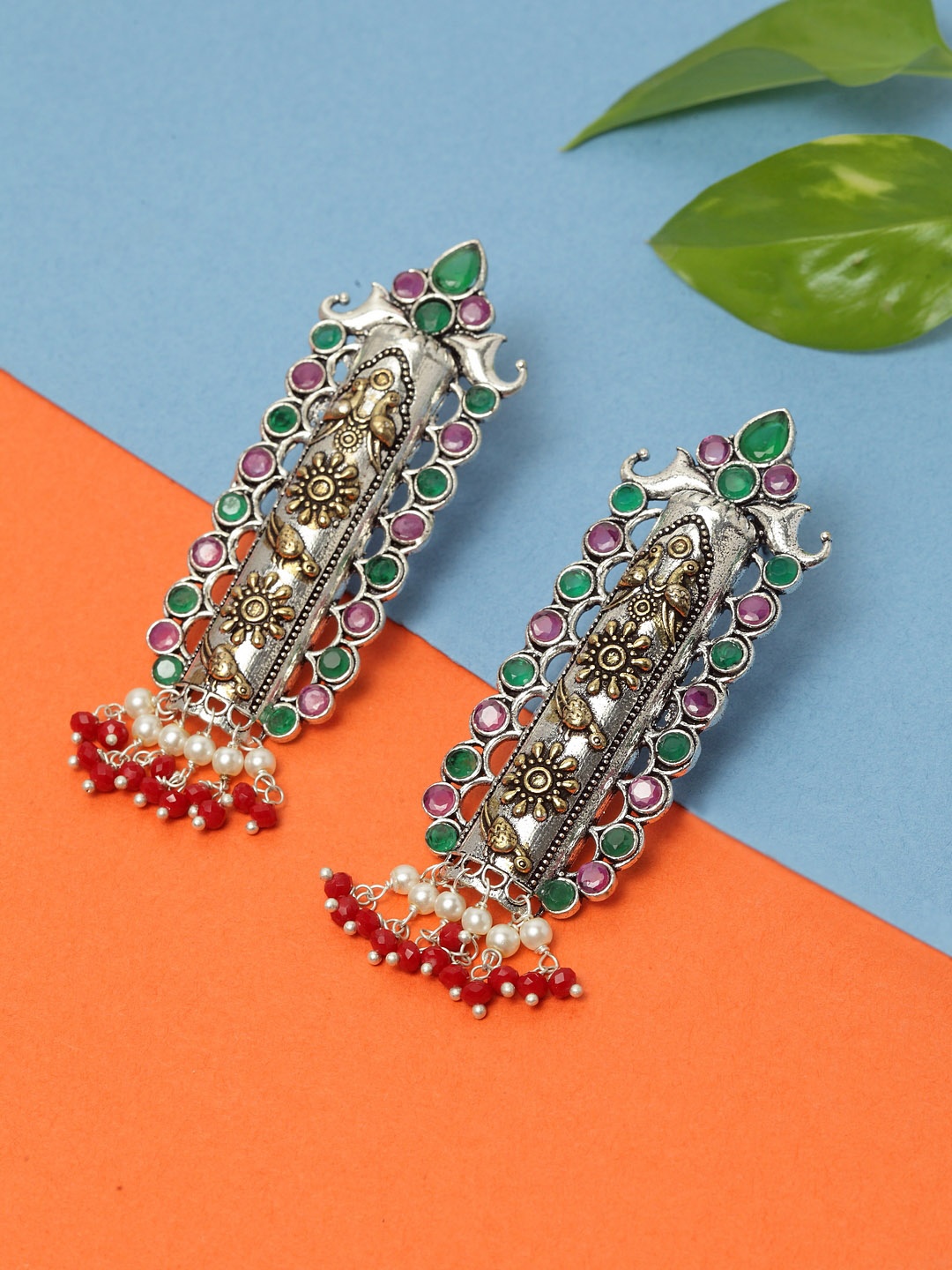 Moedbuille Silver-Plated & Gold-Toned Handcrafted Classic Drop Earrings