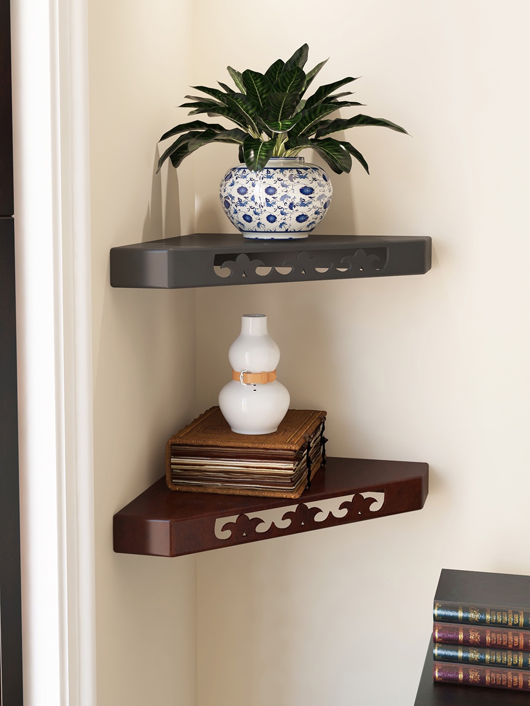

Home Sparkle Black & Brown Set of 2 MDF Corner Wall Shelf