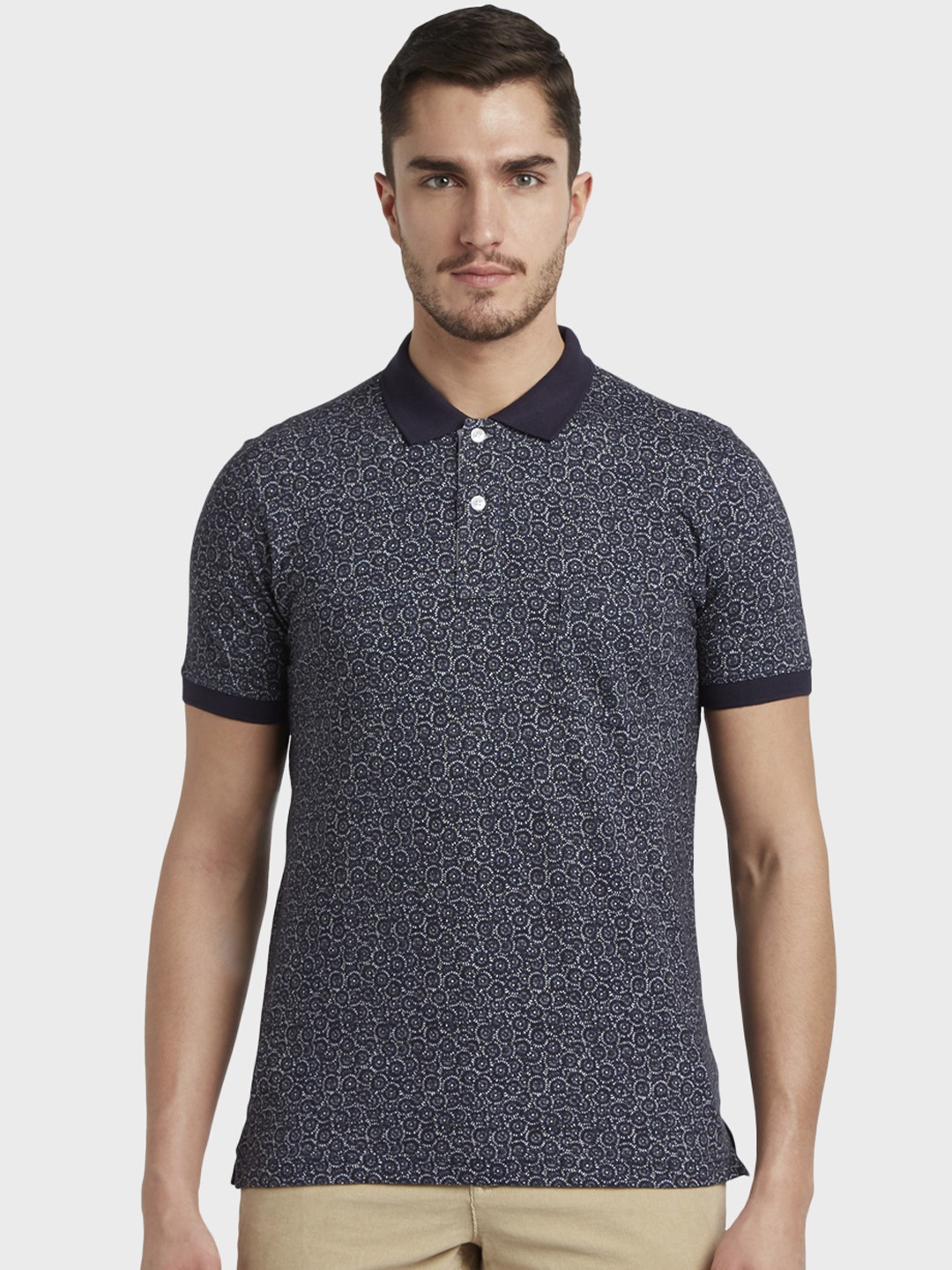 

ColorPlus Men Blue Printed Polo Collar T-shirt