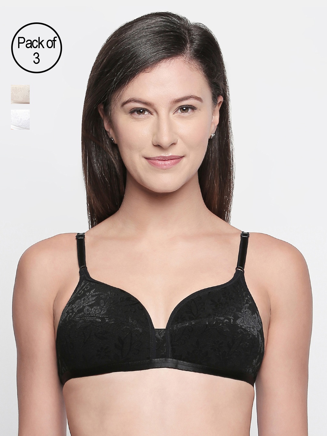 

Bodycare Set of 3 Printed Everyday Bras E5526BSW, Black