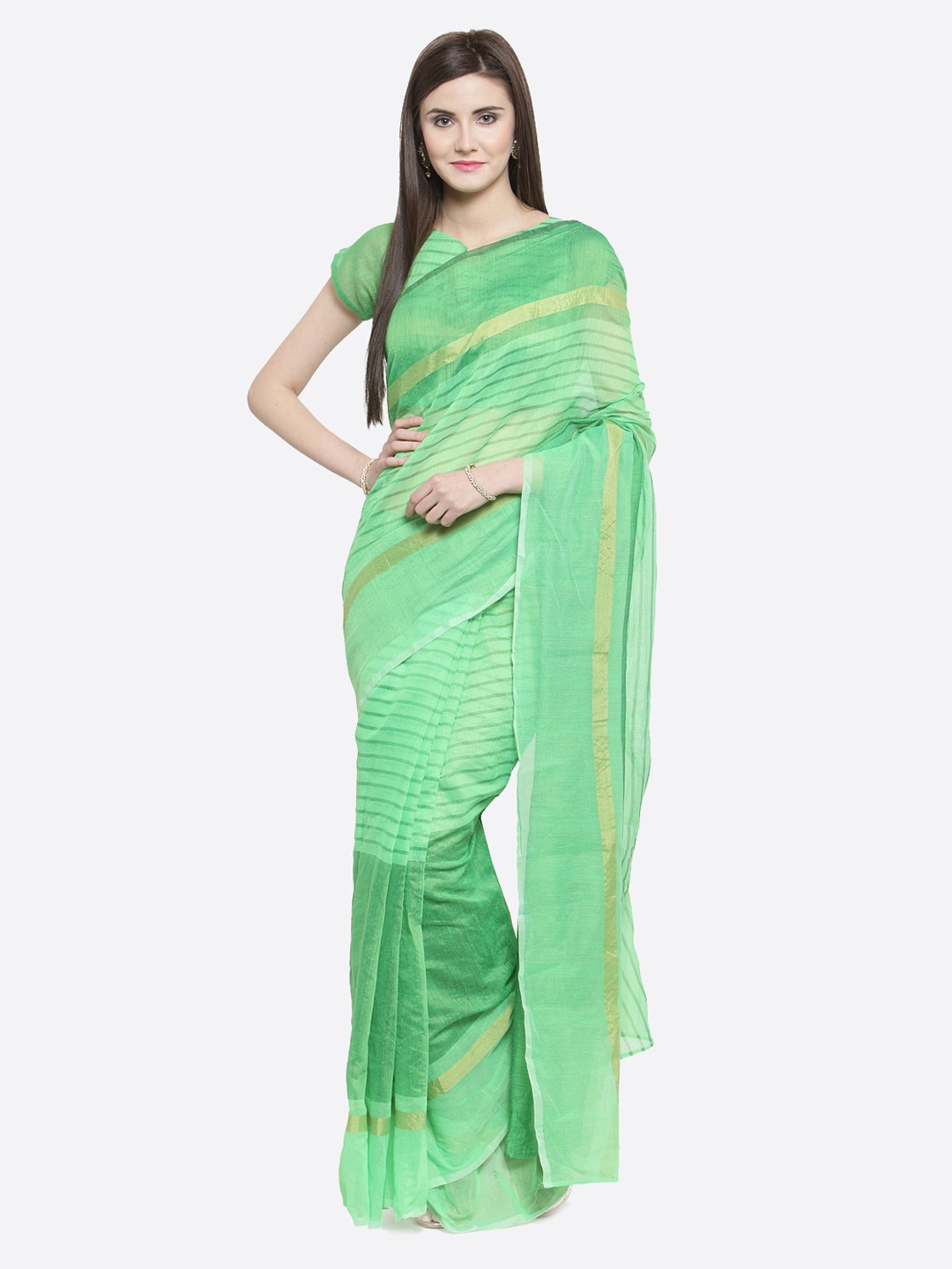

Shaily Green Cotton Striped Saree