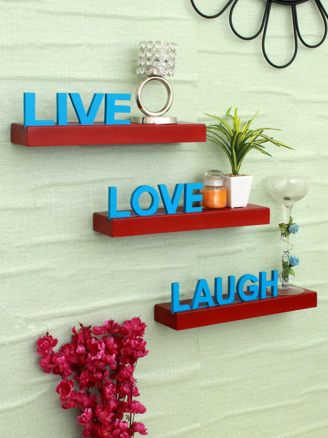 

Home Sparkle Red & Blue MDF Basic Wall Shelf