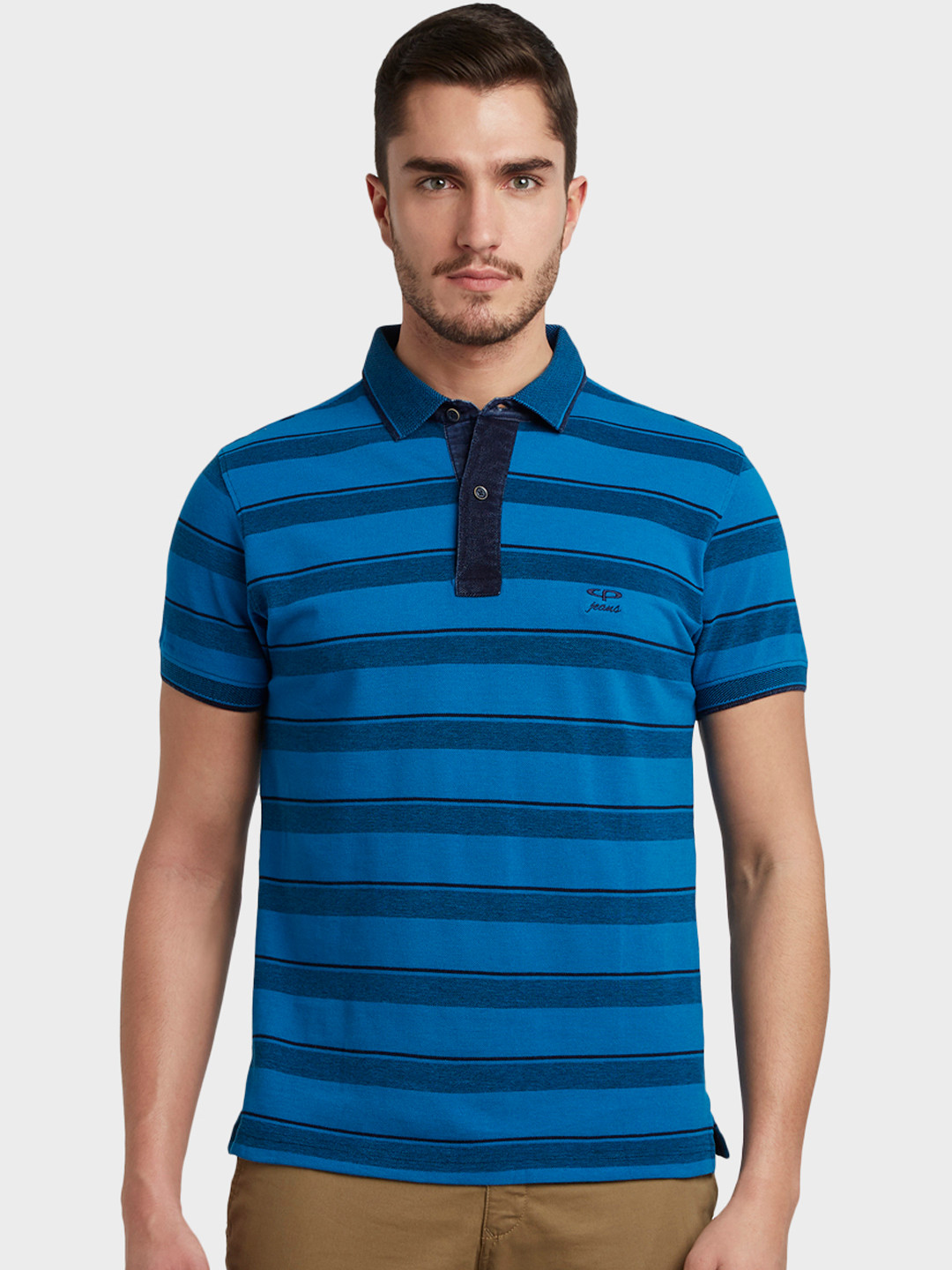 

ColorPlus Men Blue Striped Polo Collar T-shirt