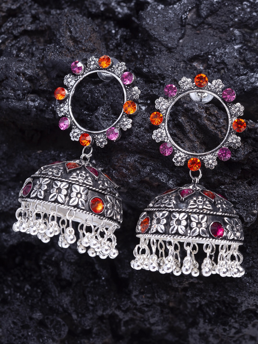 

Moedbuille Silver-Plated & Oxidised Dome Shaped Jhumkas