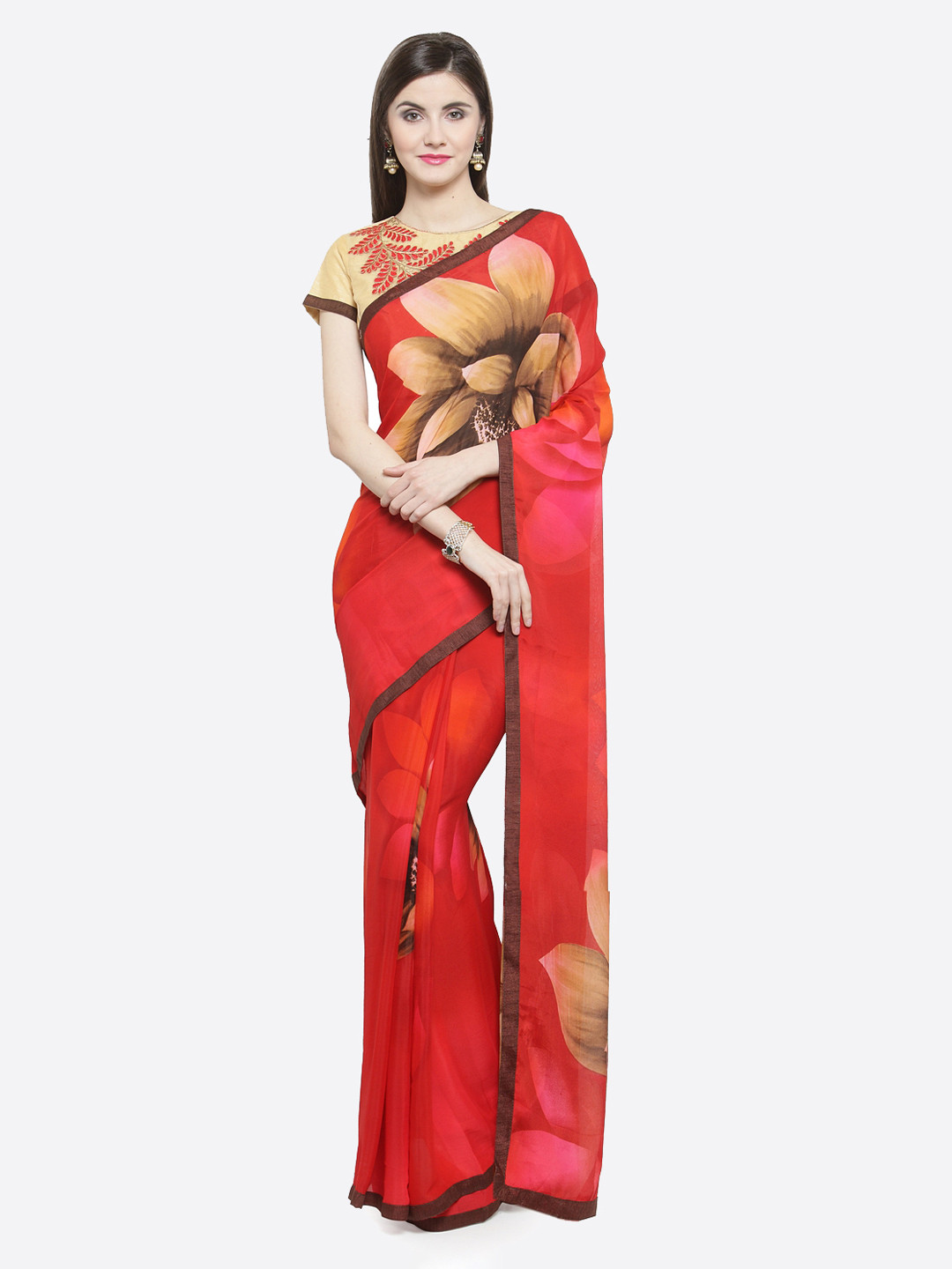 

Shaily Red Printed Pure Georgette Saree