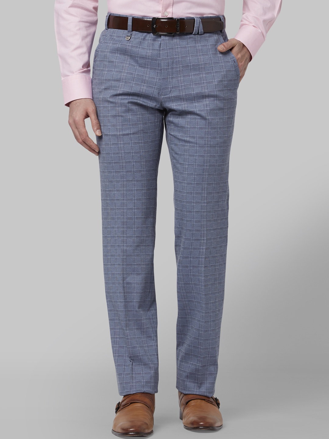 

Park Avenue Men Blue Regular Fit Checked Formal Trousers