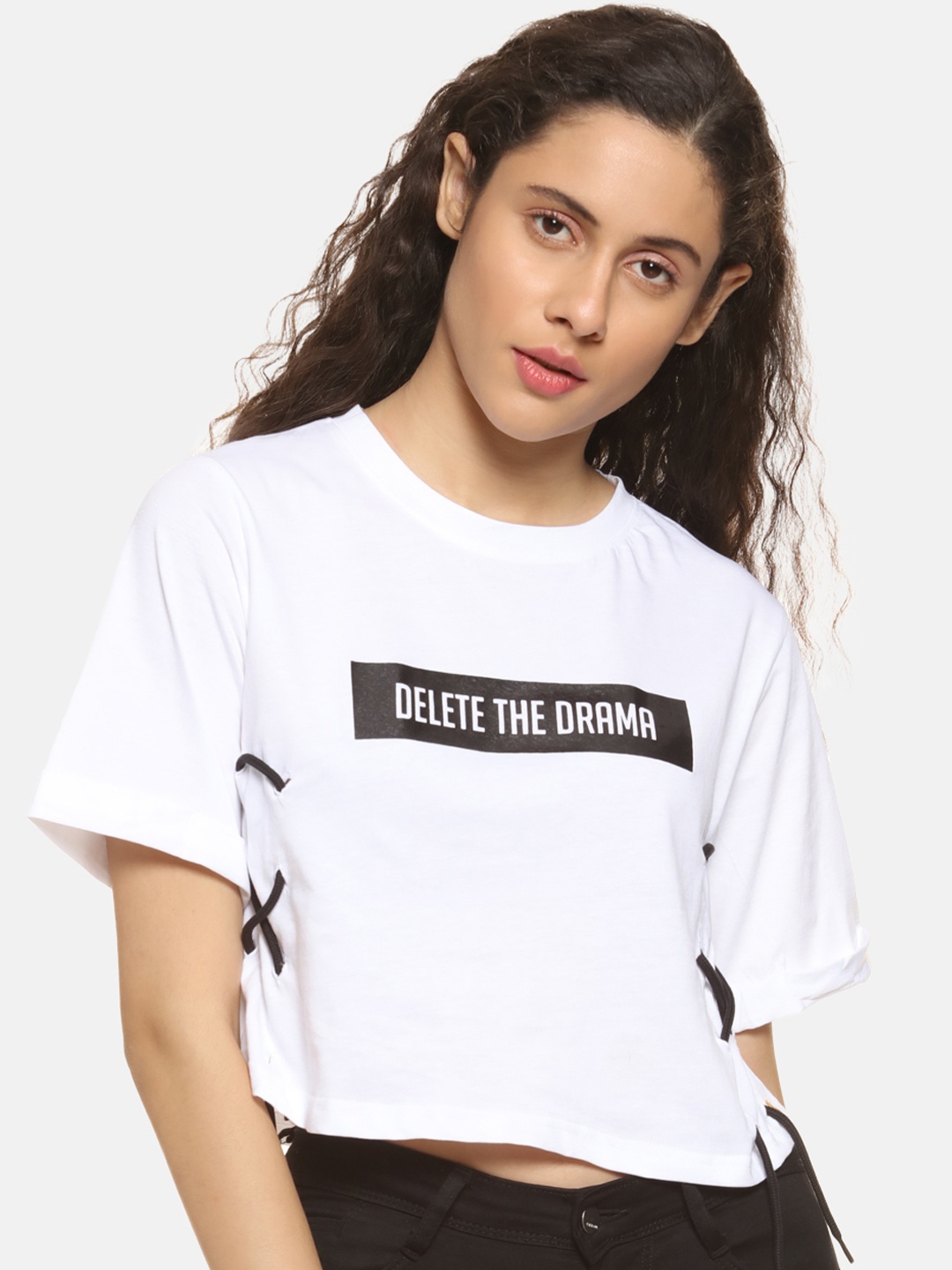 

Campus Sutra Women White Printed Crop Pure Cotton Top