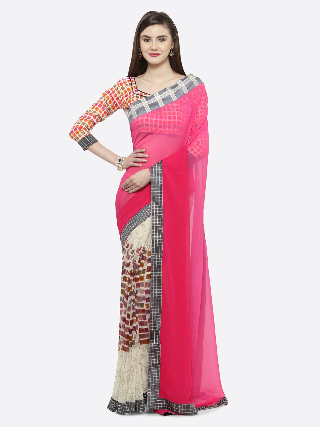

Shaily Pink & Beige Pure Georgette Printed Saree