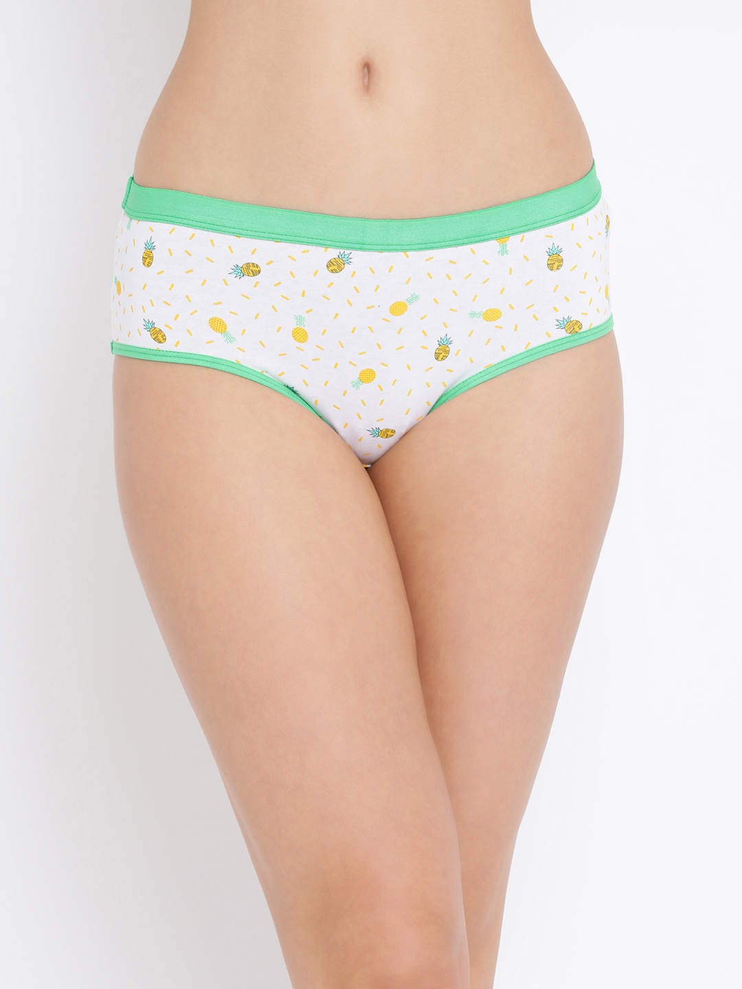 

Clovia Women White & Green Printed Mid-Rise Hipster Briefs PN3139D18XL