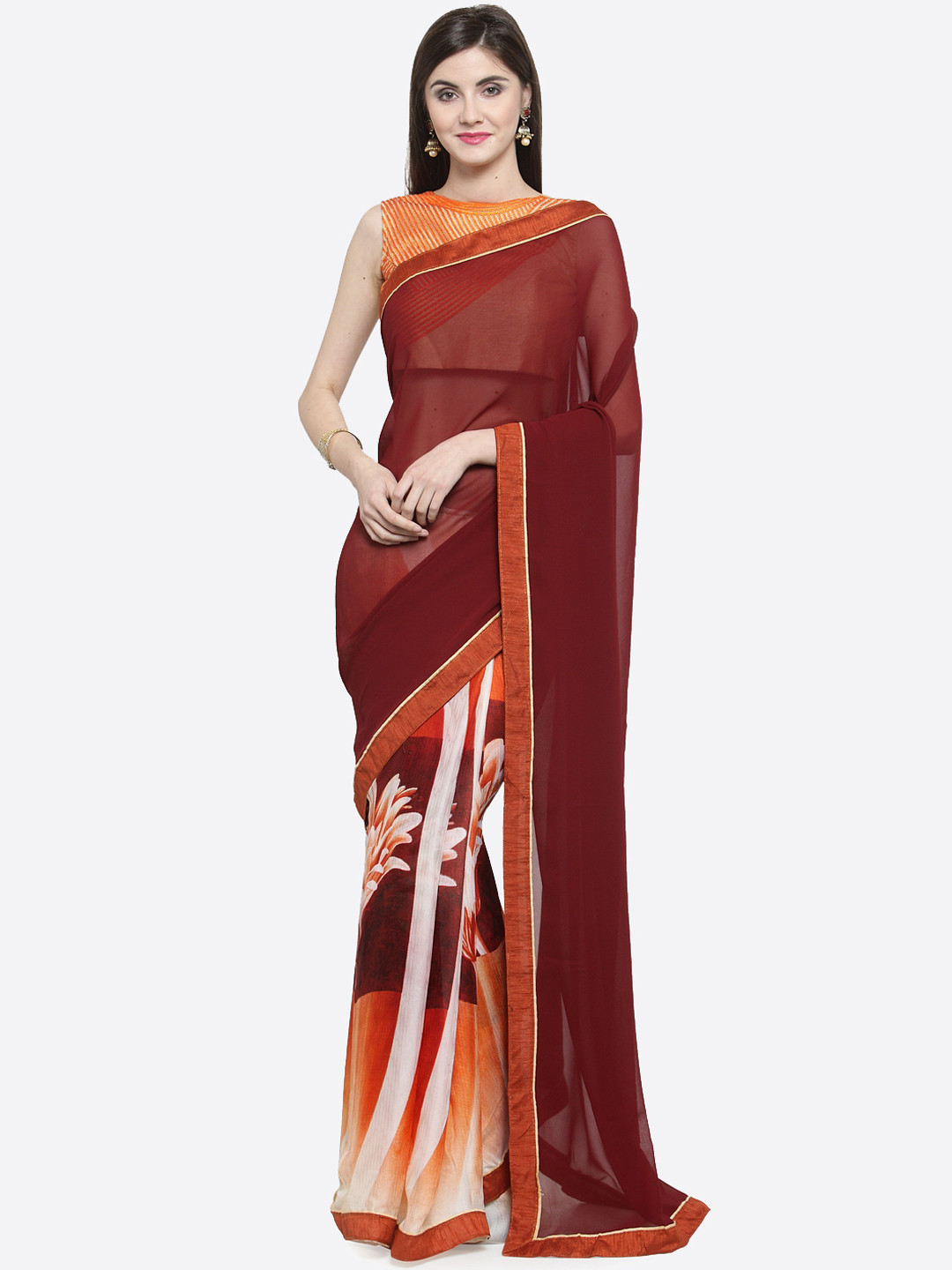 

Shaily Maroon Printed Pure Georgette Saree