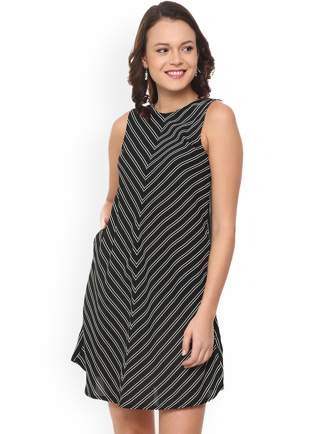 

People Women Black Striped A-Line Dress