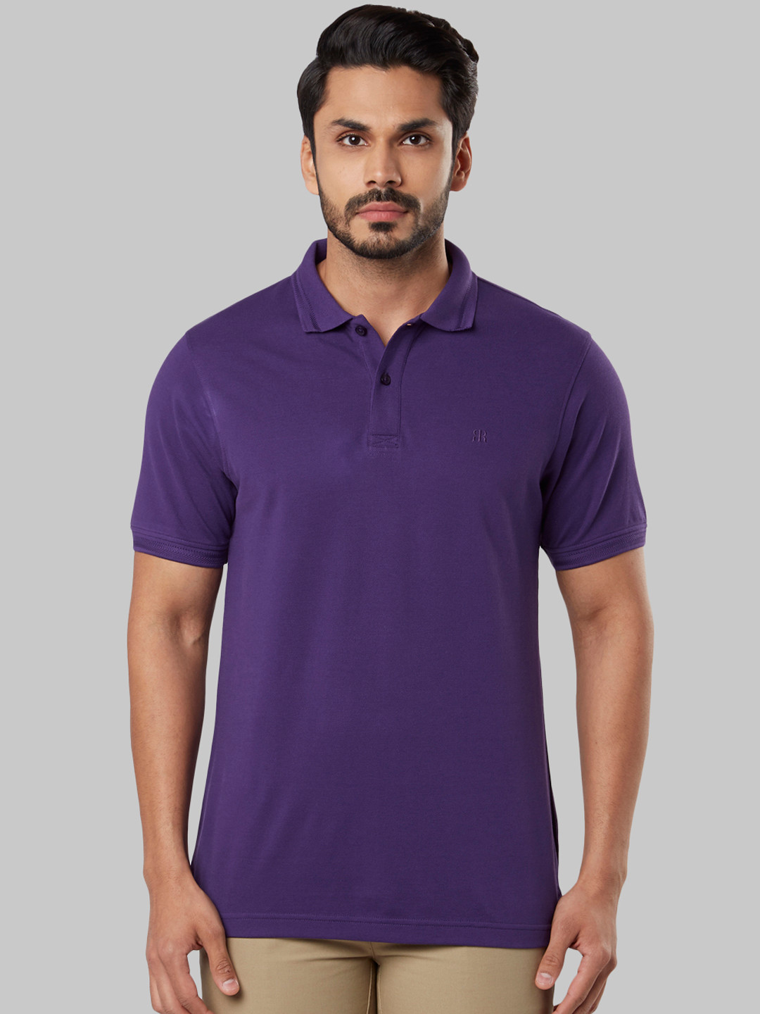 

Raymond Men Purple Solid Polo Collar T-shirt