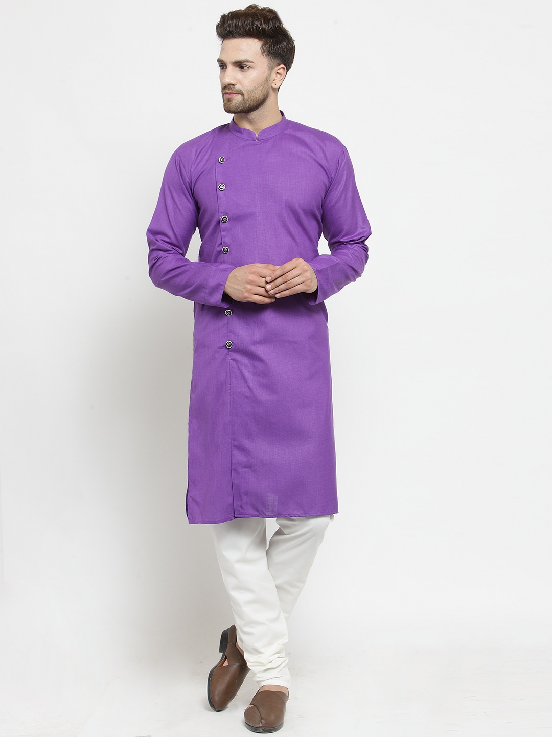 

Jompers Men Purple Solid Kurta with Churidar