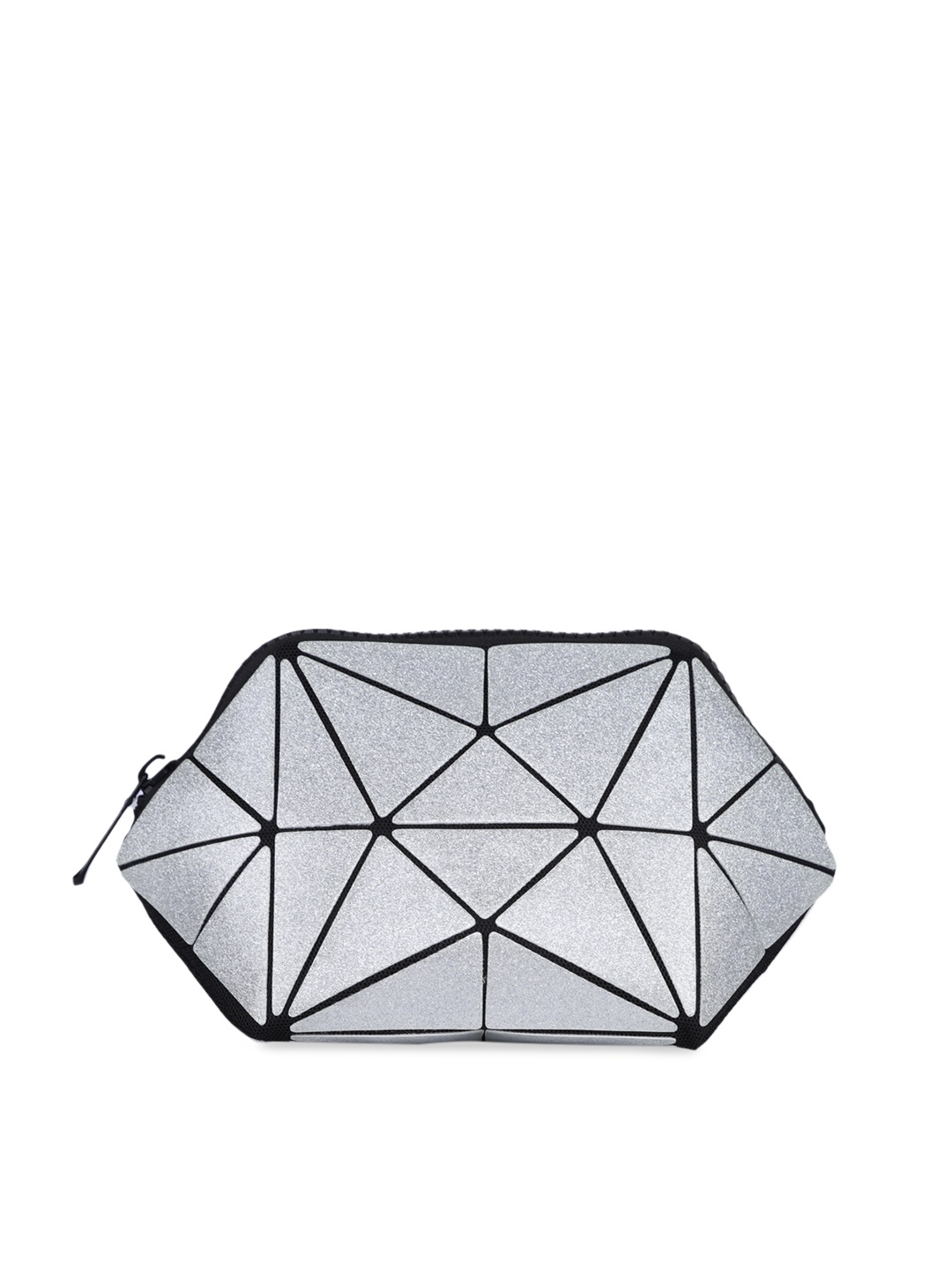 

BAOMI Silver-Toned Geometric Range Reflective Cosmetic Pouch