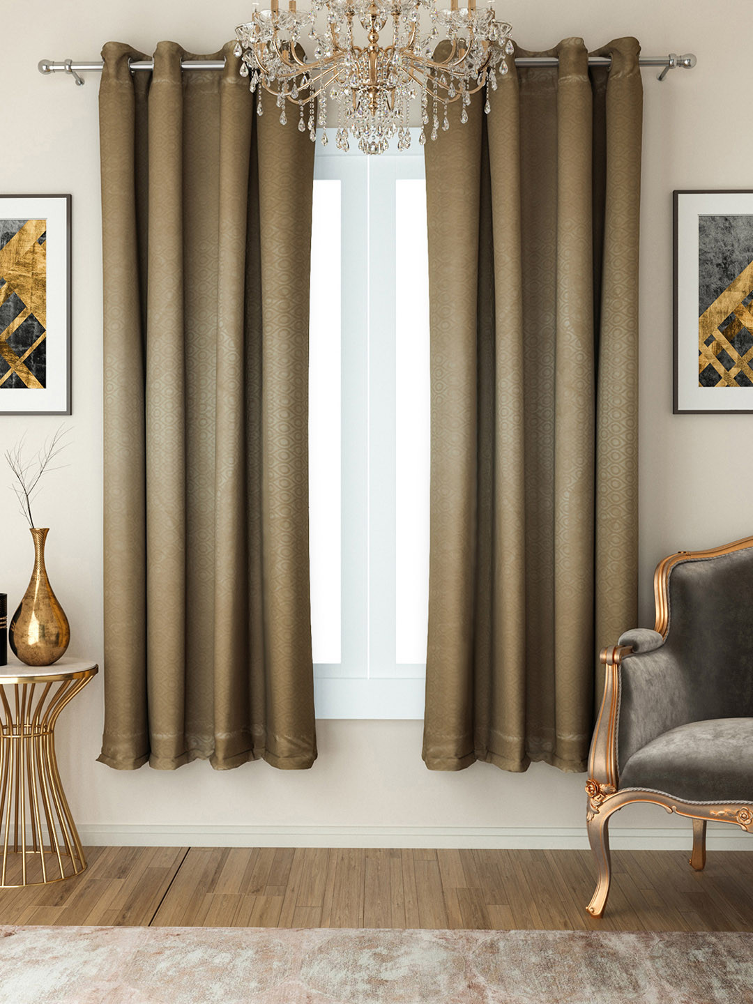 

SWAYAM Khaki Set of 2 Black Out Window Curtains