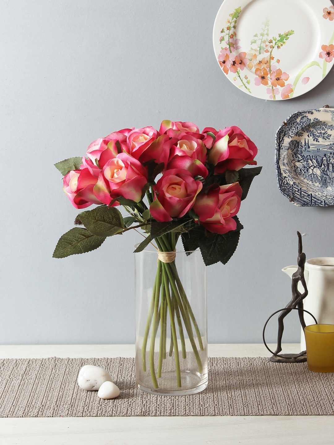 

Fourwalls Pink Artificial Rose Flower Bunch Without Pot