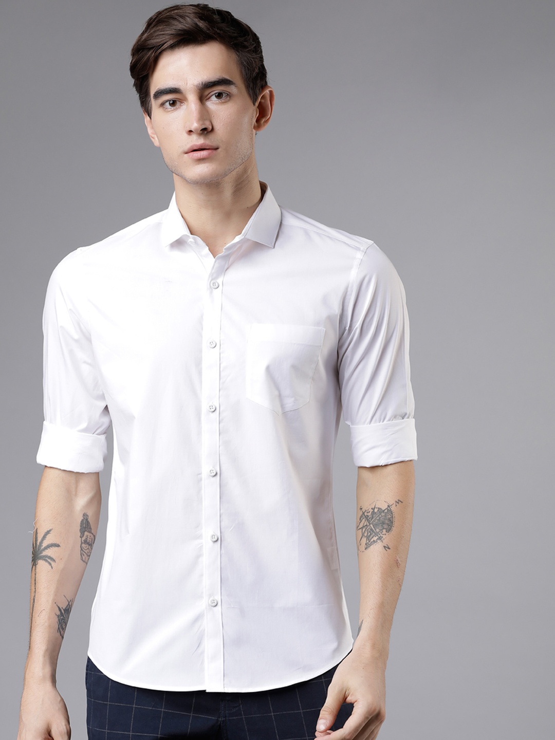 

HIGHLANDER Men White Slim Fit Solid Casual Shirt