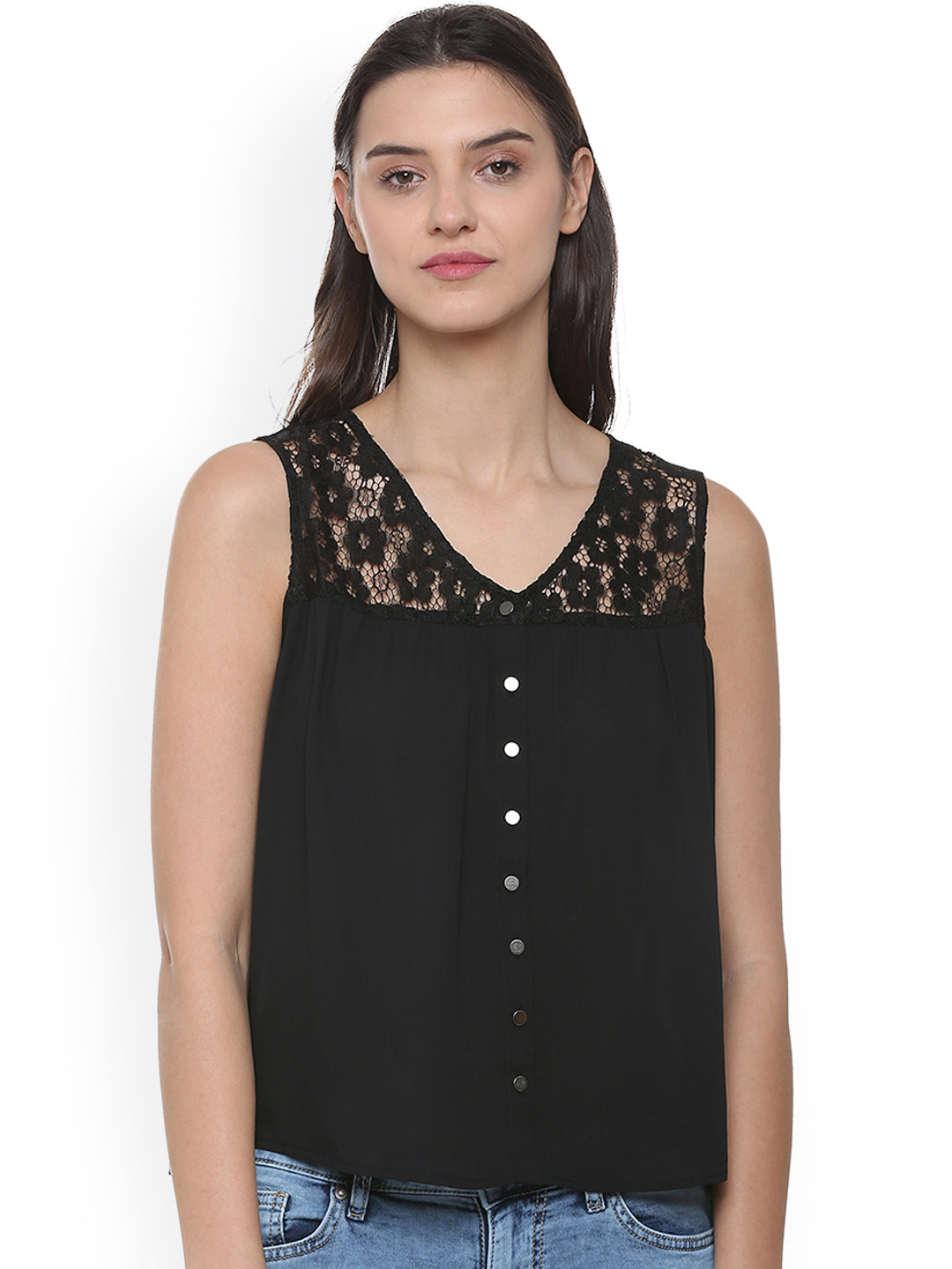 

People Women Black Self Design A-Line Top